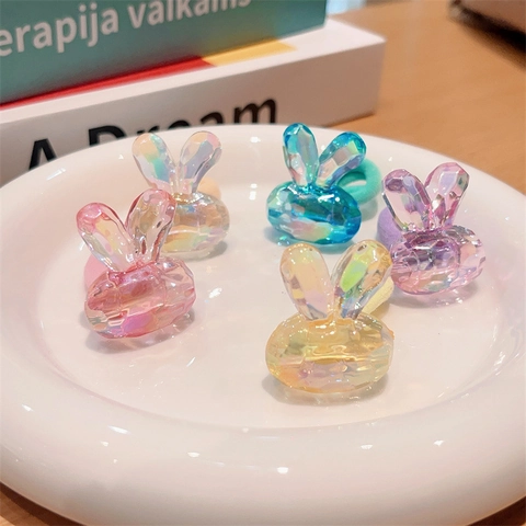Kinder Haargummi Harz Kristall Bär Hase Blume Schleife Bunt Elastisch Pferdeschwanz Halter Süß Mädchen Haarschmuck