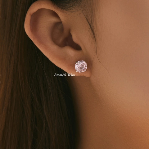 Rosa Rosenschliff Zirkonia Ohrstecker Mit 925 Sterling Silber Ohrstecker Für Frauen Minimalistisches Glänzendes Tägliches Accessoires