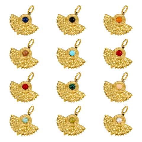 Fan Shaped Pendants Gold Plated Stainless Steel With Natural Stone For DIY Jewelry Making Bohemian Vintage Style Charms