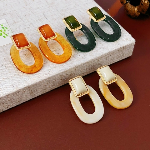 Geometrische Ohrstecker Vintage Harz Quadrat Oval Legierung Schmuck Mit 925 Sterlingsilber Ohrring Pfosten Für Damen
