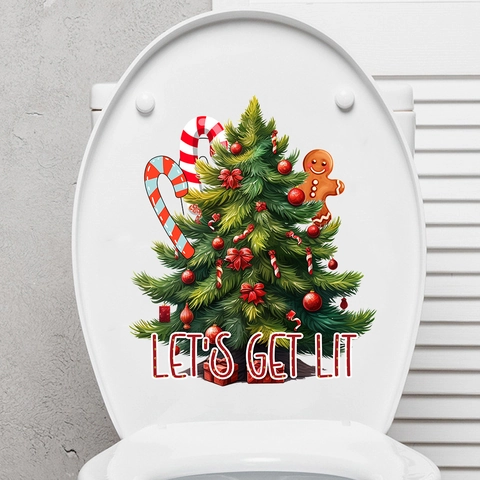Christmas Toilet Lid Stickers Waterproof PVC Self-Adhesive Wall Decals Cartoon Santa Reindeer Holiday Bathroom Home Decor