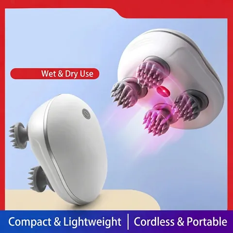 Massaggiatore Elettrico Per Cuoio Capelluto Silicone Morbido Multi Testa Impastamento IPX7 Impermeabile Secco Umido Luce Rossa
