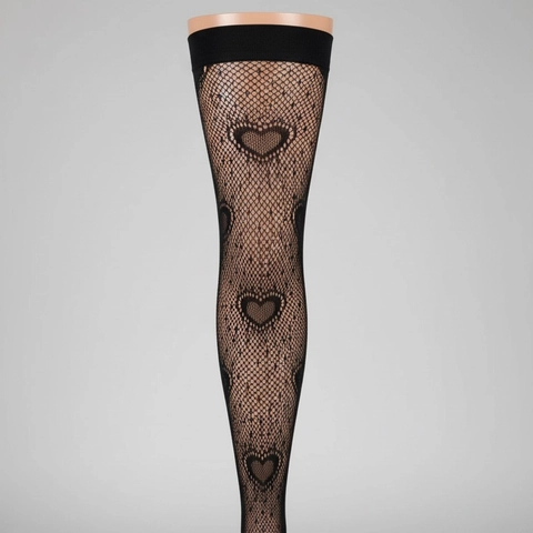 Calze Autoreggenti A Rete Con Motivo A Cuore Sexy Traforato Jacquard Nylon Maglia Calzetteria Per Donna Nero