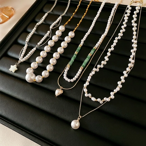 Collana Di Künstliche Perle Di Imitazione Barocche Per Donna Elegante Catena Di Clavicole In Lega Rame Con Ciondoli A Fiore Cuore Fiocco Gioielli Di Moda
