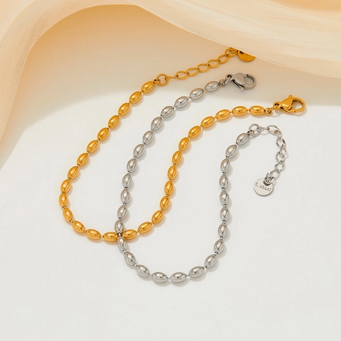 Vintage Oval Beaded Bracelet Stainless Steel Olive Bead Chain Adjustable Non-Fading Fashion Jewelry For Women
