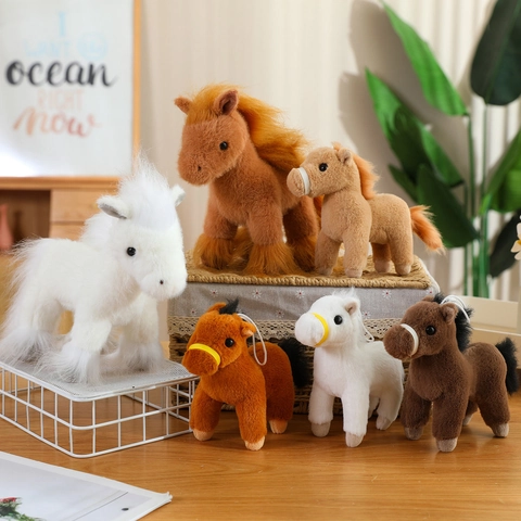 Realistic Horse Plush Toy Soft Stuffed Animal Pony Doll For Nursery Decor Children Gift Miniature Animal Figurine