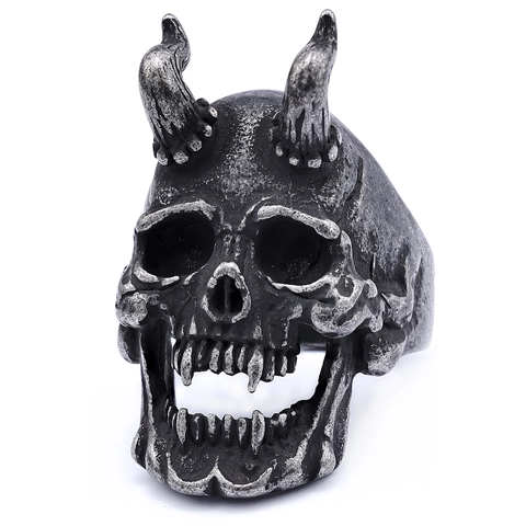 Vintage Skull Ring Stainless Steel Gothic Punk Biker Jewelry Retro Carved Gemstone Design For Men