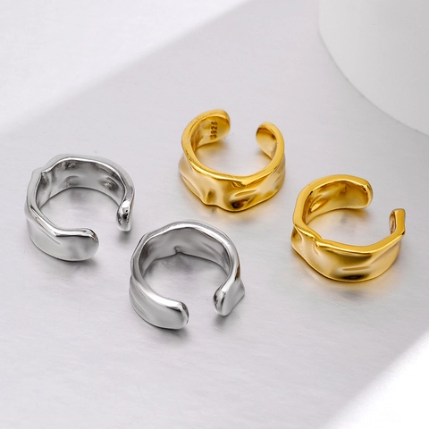 Orecchino a Clip Ear Cuff Geometrico Irregolare in Argento Sterling S925 per Uomo e Donna Design a Carta Stropicciata Gioielli Senza Buco