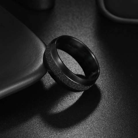 8mm Men Stainless Steel Frosted Band Ring Minimalist Gold Silver Black Polished Couple Ring Wedding Jewelry For Unisex