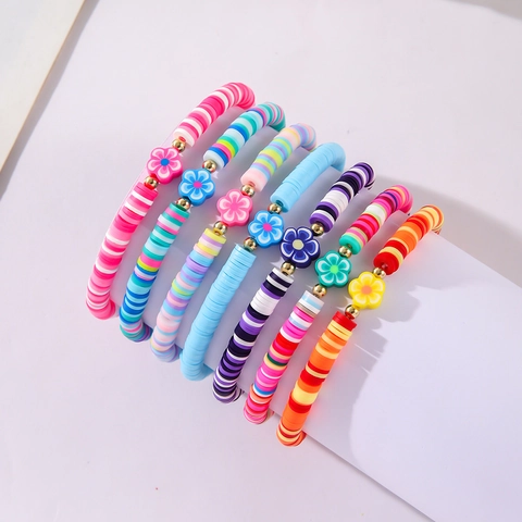 Pulseras Apilables De Cuentas Heishi De Arcilla Polimérica Con Dije De Flor De Aleación Joyería De Playa Bohemia Para Mujeres
