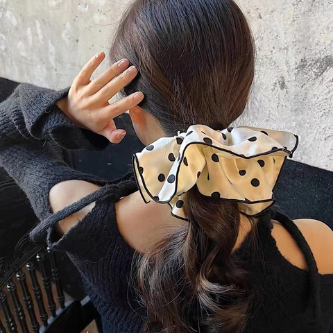 Elastico Per Capelli Grande In Satin A Pois Elegante Scrunchie Setoso Per Donne Ragazze Fermaglio Per Coda Stile Coreano
