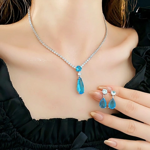Collana E Orecchini In Zircone A Goccia Stile Francese Con Perno In Argento Sterling 925 Placcato Rame Gioielli Per Donne