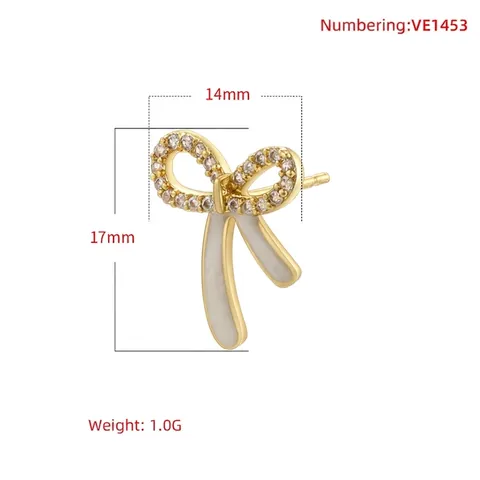 Elegant Bowknot Stud Earrings Brass Zircon Enamel Colorful Drip Oil Sweet Cute Aesthetic Jewelry For Women Girls
