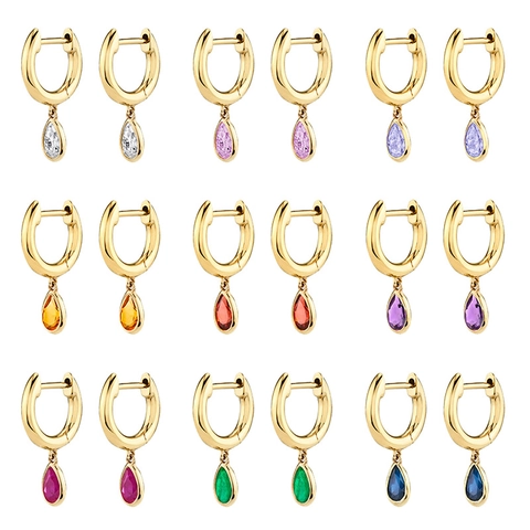 Tränenform Hoop Ohrringe Kupfer Mit Birnenschliff Zirkonia Bunt Zierlich Mode Schmuck Für Frauen