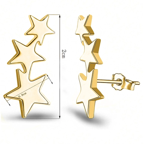 Stainless Steel Star Stud Earrings For Women Three Stars Gradient Minimalist Creative Ear Climber Piercing Jewelry