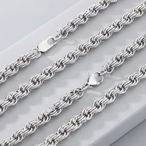 Stainless Steel Twisted Rope Chain Necklace And Bracelet Silver Color Minimalist Hip Hop Style Unisex Jewelry
