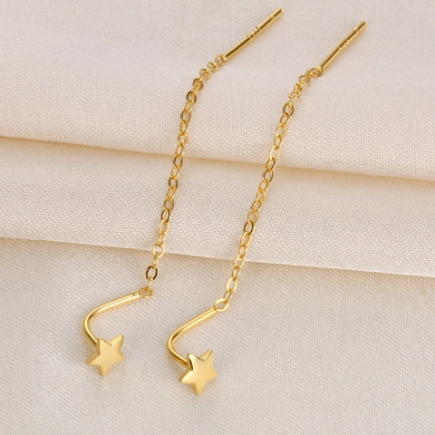 S925 Sterlingsilber Stern Mond Quaste Durchzieher Ohrringe Für Damen Minimalistische Lange Hängende Ohrdraht Himmlischer Schmuck