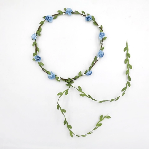 Korean Style Beach Bridal Flower Garland Headband Fabric Cloth Rose Green Leaf Boho Wedding Party Hair Accessories