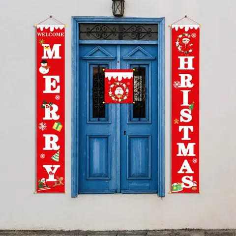 Halloween Christmas Door Banner Porch Sign Nonwoven Fabric Vertical Hanging Couplet For Outdoor Indoor Holiday Party Decor