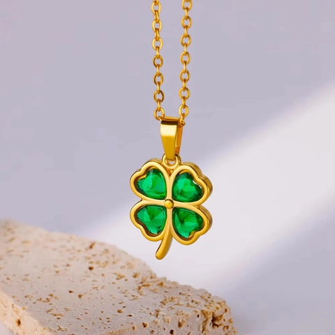 Collana Con Ciondolo Quadrifoglio Fibbia Di Sicurezza Benedizione Fu Dorato Stile Etnico Retro Gioielli Donna
