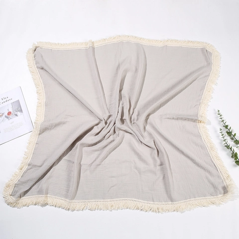 Baby Swaddle Blanket Cotton Muslin Gauze Double Layer Stroller Cover Soft Breathable With Tassel Fringe For Infants