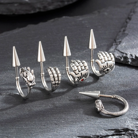 Punk Gothic Titanium Steel Earrings Dragon Snake Hamsa Hand Evil Eye Spike Stud Jewelry For Men Women