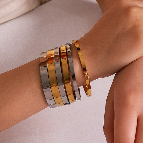 Stainless Steel Bangle Bracelet Minimalist High Polished Stackable Plain Band Trendy Jewelry For Women