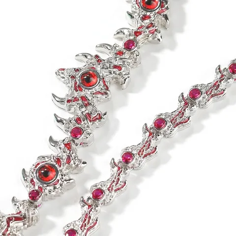 Collier Hip Hop Laiton Zircon Rouge Épines Gothique Punk Style Bijoux Exagérés Pour Hommes Tendance Cool