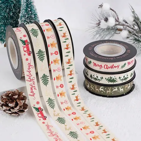 Kerst Bedrukte Lint Polyester Katoen Grosgrain Voor Cadeauverpakking DIY Handwerk Decor Rendier Boom Patroon Feestelijk