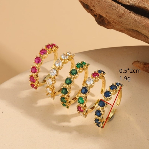 Copper Zircon Adjustable Open Rings Round Cut Stones Gold Plated Fashion Minimalist Jewelry Accessories Women