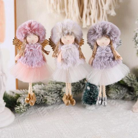 Ciondolo Bambola Angelo Di Natale In Peluche Gonna In Garza Ali Di Paillettes Cappello A Fungo Ornamento Appeso Decorazione Festiva