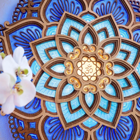 Mandala Night Light Wooden Lotus Flower 3D LED Backlit Wall Lamp Yoga Room Meditation Zen Decor Art Atmosphere Lighting