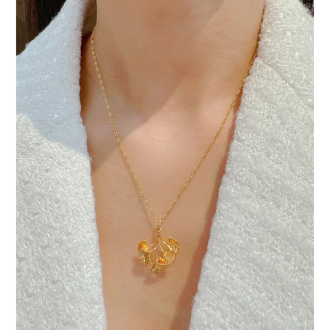 Ginkgo Blatt Halskette Und Ohrringe Vergoldetes Messing Vintage Retro Stil Von Der Natur Inspirierte Accessoires
