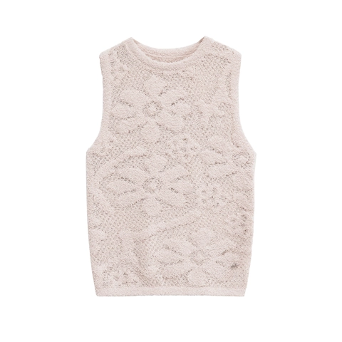 Women Fuzzy Knit Tank Top Sleeveless Round Neck Slim Fit Sexy Cropped Chic Solid Color Pullover Vest