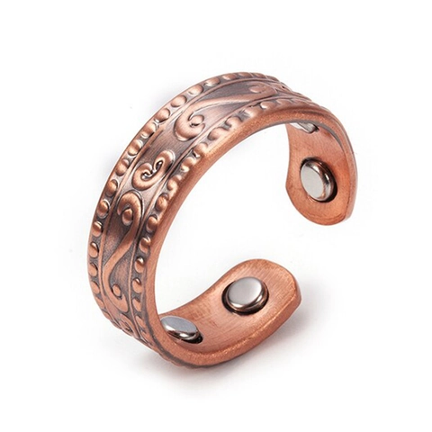 Vintage Copper Magnetic Ring Open Adjustable Scroll Relief Design Fashion Commuter Jewelry For Men Women