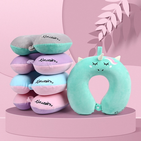 Cuscino Da Viaggio A Forma Di U Memory Foam Morbido Peluche Unicorno Animale Cuscino Per Riposo In Aereo Ufficio
