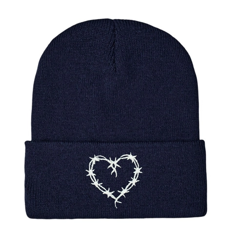 Strickmütze Beanie Mit Stacheldraht Herz Stickerei Warm Winter Acryl Streetwear Outdoor Mode Für Damen Herren