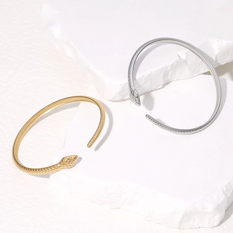 Schlangen Armreif Aus Edelstahl Verstellbar Mit Schuppentextur Für Damen Minimalistischer Modeschmuck Eleganter Stil