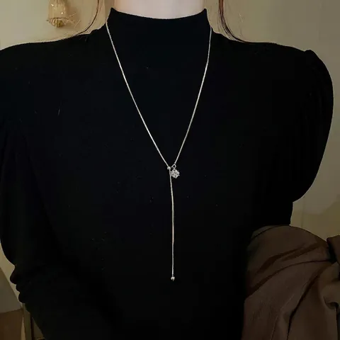 Collier Longue Chaîne De Pull Ajustable En Y Cuivre Zircon Pendentif Géométrique Chaîne Serpent Bijoux Fantaisie