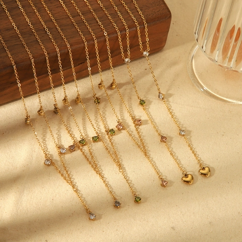 Collana A Y In Acciaio Inossidabile Placcato Oro 18K Con Zircone Pendente A Cuore Catena Minimalista Per Donna
