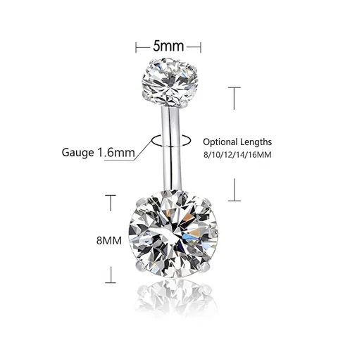 G23 Titanium Belly Button Ring Zircon Four Prong Inlaid Curved Barbell Piercing Jewelry For Women Body Piercing