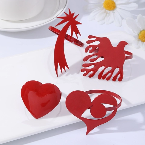 Red Heart Star Bird Napkin Rings Alloy Metal Modern Table Decor For Wedding Hotel Dinner Party Festive Decoration