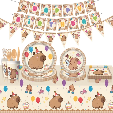 Capybara Theme Birthday Party Supplies Disposable Paper Plastic Tableware Cups Plates Napkins Latex Balloons Kids