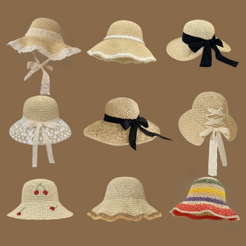 Handgefertigter Papierstroh Sonnenhut Für Damen Süßer Japanischer Stil Atmungsaktiv Breite Krempe Strandurlaub Schleife Spitze Strohhut