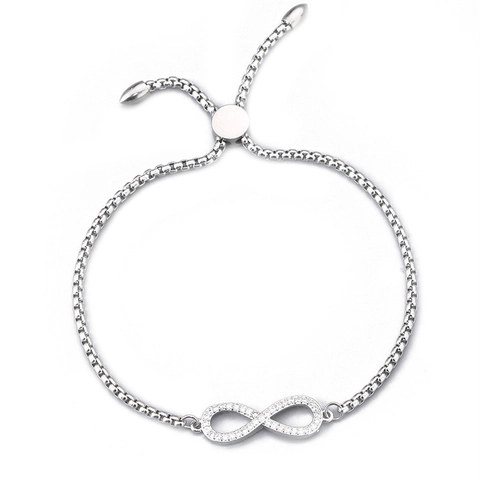 Pulsera Símbolo Infinito Cadena Box De Acero Inoxidable Con Circonita Cúbica De Cobre Figura Ocho Cierre Bolo Ajustable Hombre