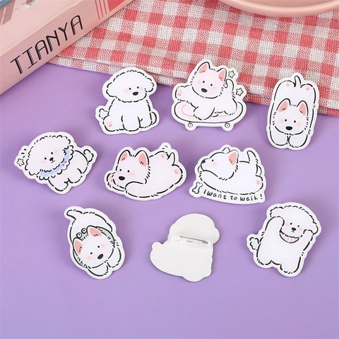 Cute Cartoon Dog Acrylic Brooch Badge Pin For Backpack Clothing Decor Kawaii Bichon Frise Samoyed Animal Accessories Gift