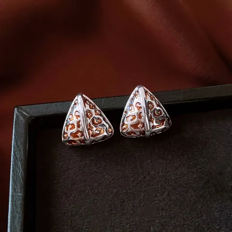 Triangle Leopard Print C-Shape Stud Earrings With 925 Sterling Silver Earring Post 14K Gold Plated Vintage