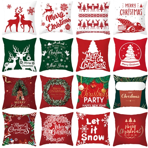 Taie D'Oreiller De Noël Housse De Coussin Peau De Pêche Polyester Décoratif Festif Renne Bonhomme De Neige Imprimé Maison Canapé