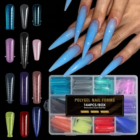 Polygel Nagelvormen Dubbele Verlenging Vorm Met Schaalverdeling Kleurrijk Transparant Flexibel Voor Doe Het Zelf Manicure Professionals