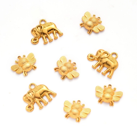 Bee Elephant Animal Charms Stainless Steel Gold Plated Pendants For Necklace Earring DIY Jewelry Making Craft Materials